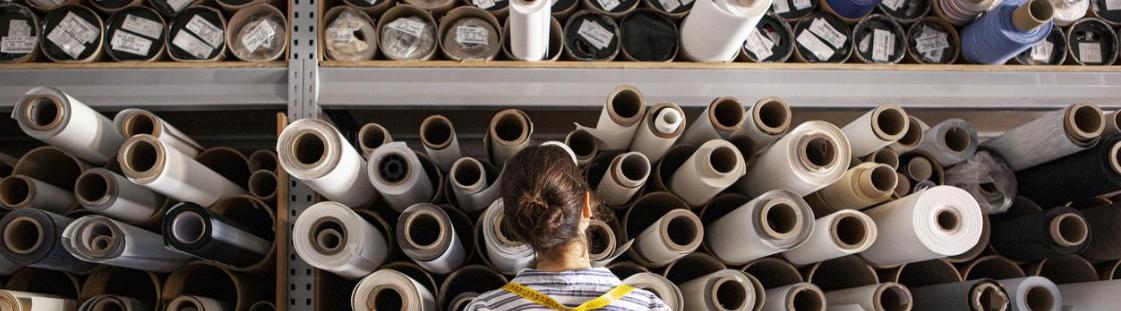 Textile designer choosing fabric