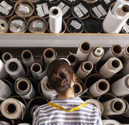 Textile designer choosing fabric